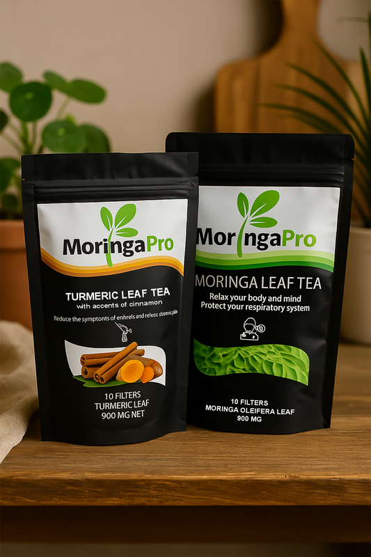 Organic Double Tea Pack – Moringa (10 Bags) + Turmeric Leaf Cinnamon (10 Bags) – Vitality & Immune Boost