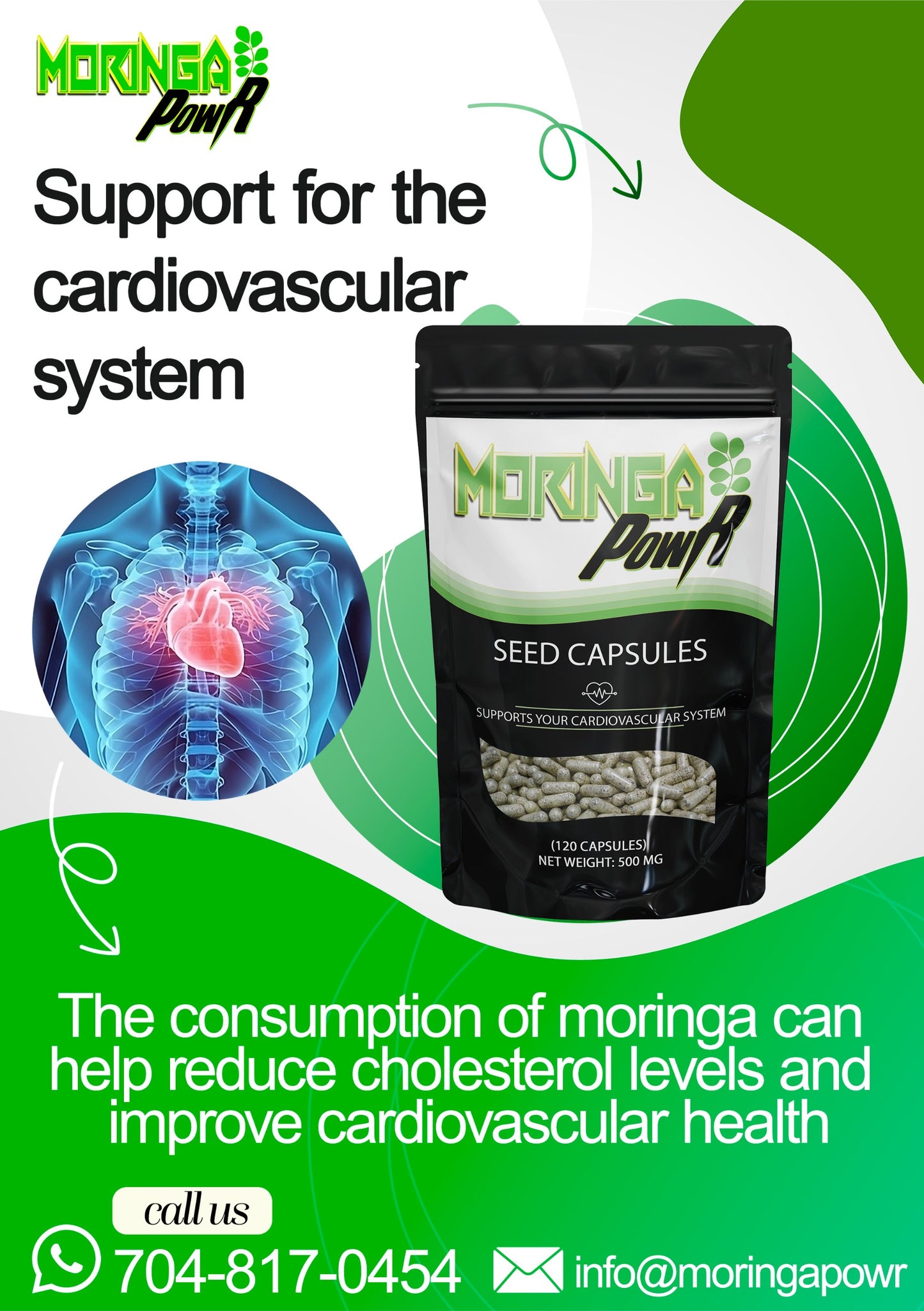 Natural Moringa Oleifera Seed Capsules (400 mg) 120 Capsules (2 Month Supply) Increase Promotes Heart and Brain Health, reduces joint pain, Non-GMO, Toxin Free