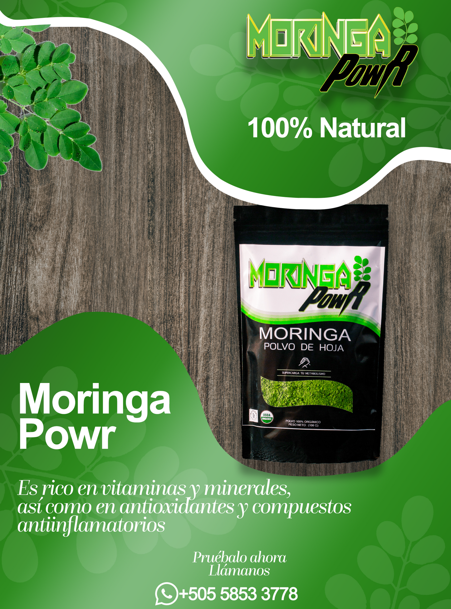 Moringa Leaf Powder 92 Nutrient Multi-Vitamin/Mineral Supplement .  BENEFITS  Regulates blood pressure and sugar Boosts energy and builds muscles