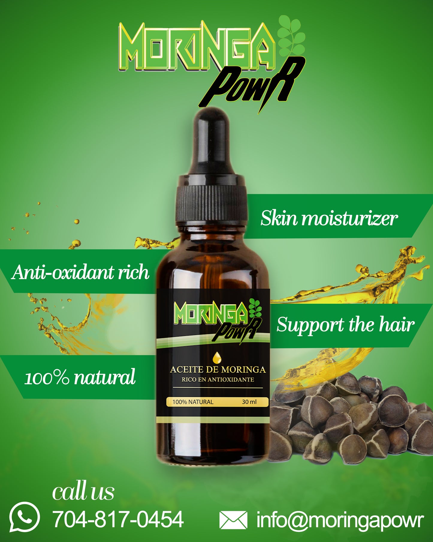 Pure Moringa Oleifera Seed Oil (30 ml) Non-GMO, Toxin Free - luscious hydration to nurture your skin, Hair & Body.