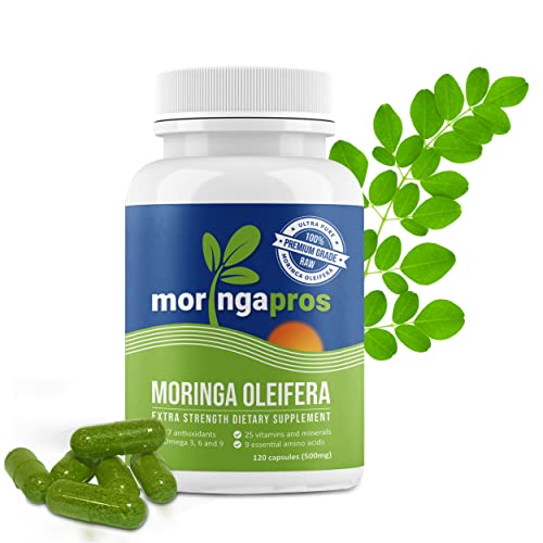 Natural Moringa Oleifera Capsules (500 mg) 120 Capsules (1 Month Supply) Increase Energy Level, Reduce Appetite, Non-GMO, Toxin Free.