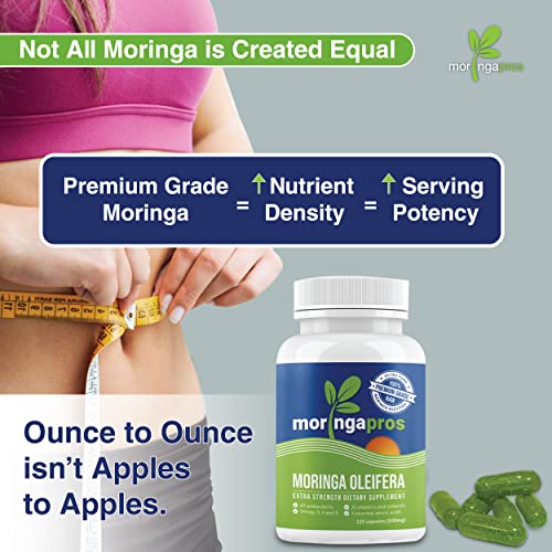 Natural Moringa Oleifera Capsules (500 mg) 120 Capsules (1 Month Supply) Increase Energy Level, Reduce Appetite, Non-GMO, Toxin Free.